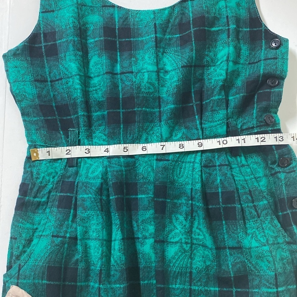 JONI BLAIR Vintage plaid romper black/teal size 7 Button side made in California - Picture 5 of 10